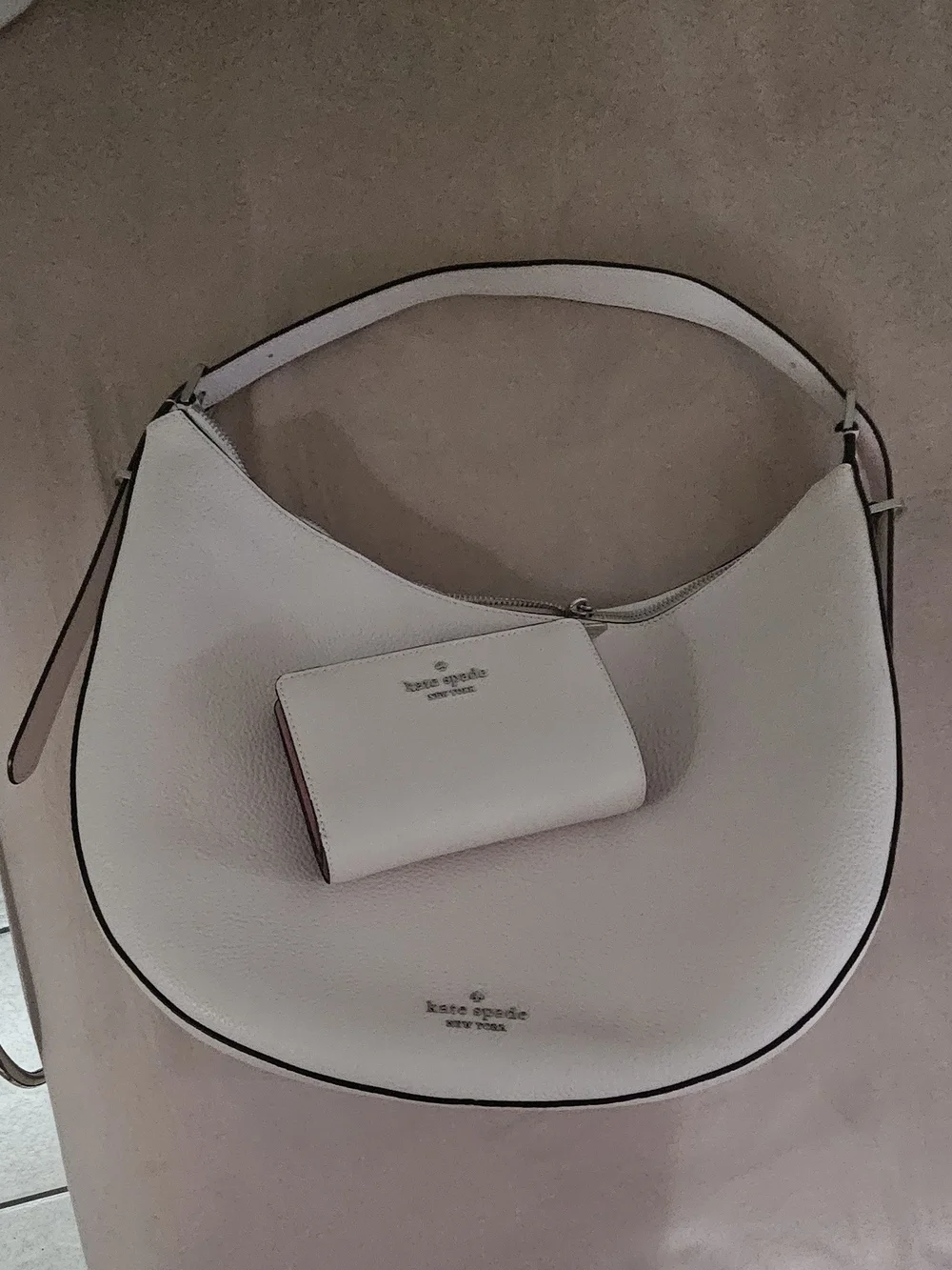 kate spade White Pebble Leather Shoulder Bag with Matching Wallet